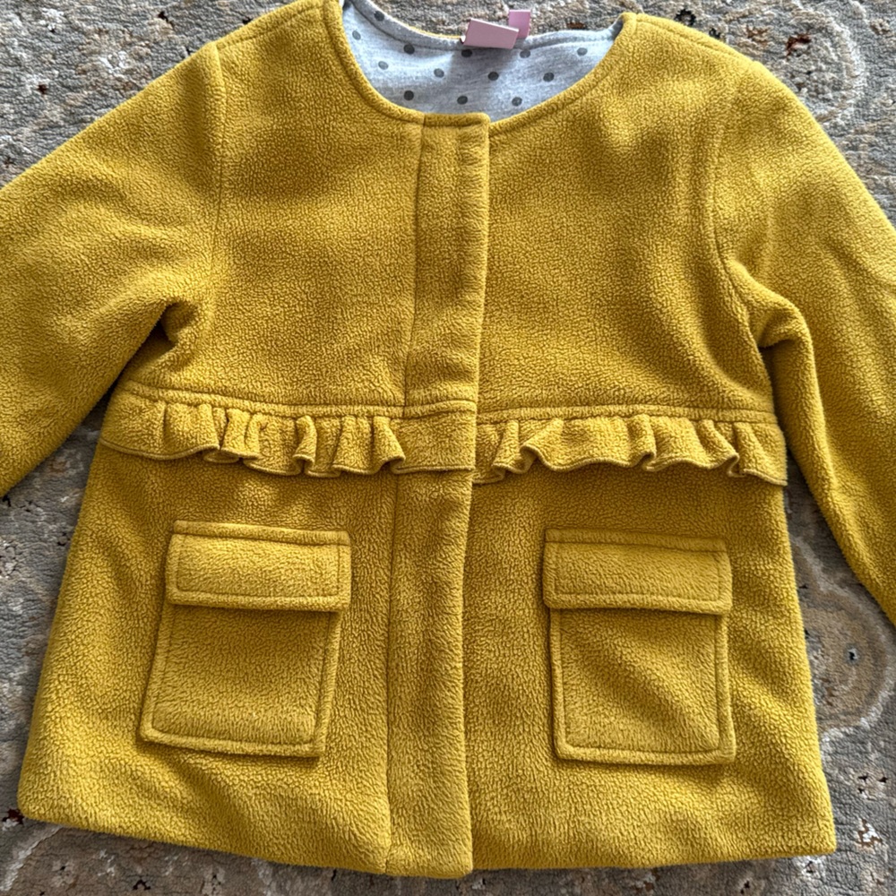 Girls' Mustard Yellow Ruffle Front Fleece Jacket
